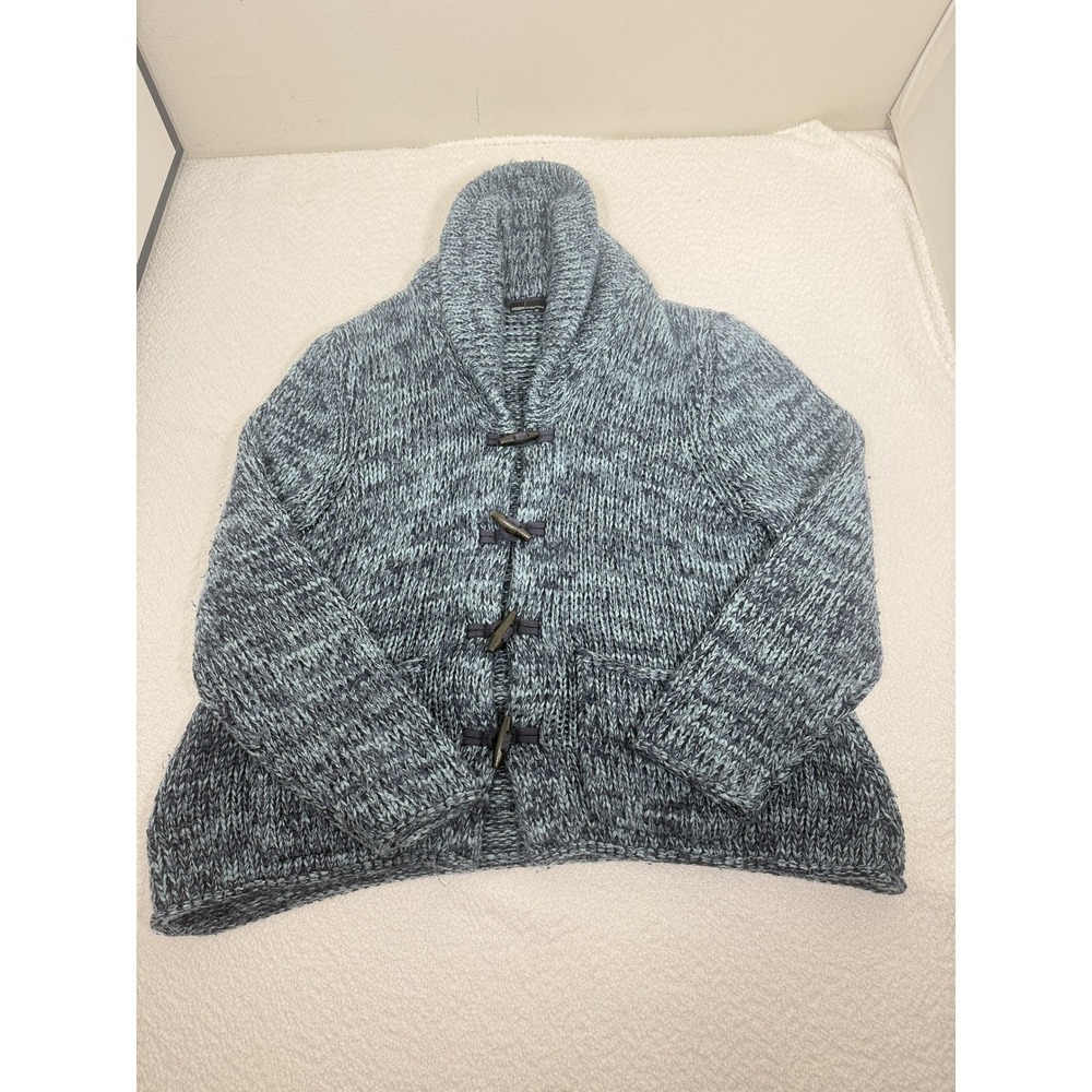Vintage Y2K Moda International Toggle Cardigan XL Marled Blue Gray Wool Blend